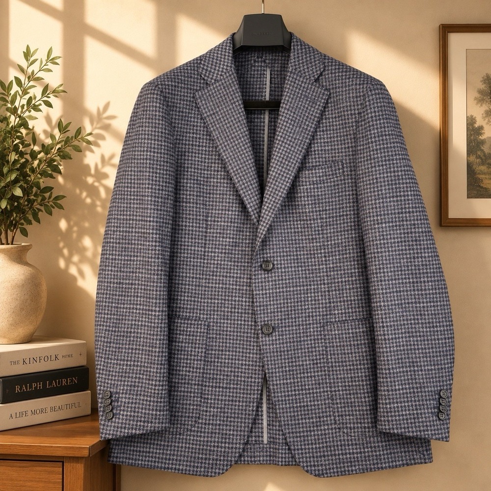 Canali Kei Blazer Mens 40R Gray Houndstooth 100% Wool Unstructured Italy Luxury